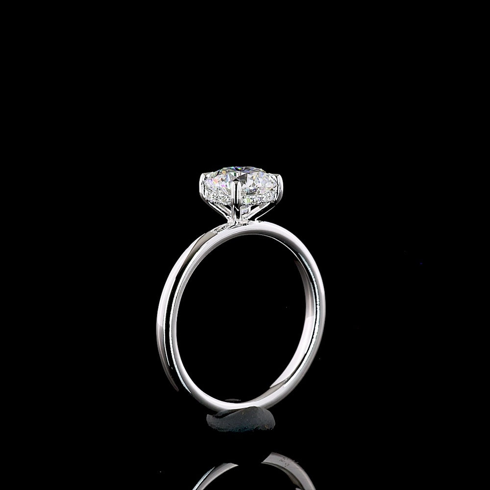 14K White Gold Hidden Halo Engagement Ring with 1.29 Carat Round Brilliant Cut Lab Diamond and Accent Stones - 1.34 Total Carat Weight - Covaloro Fine Jewelry