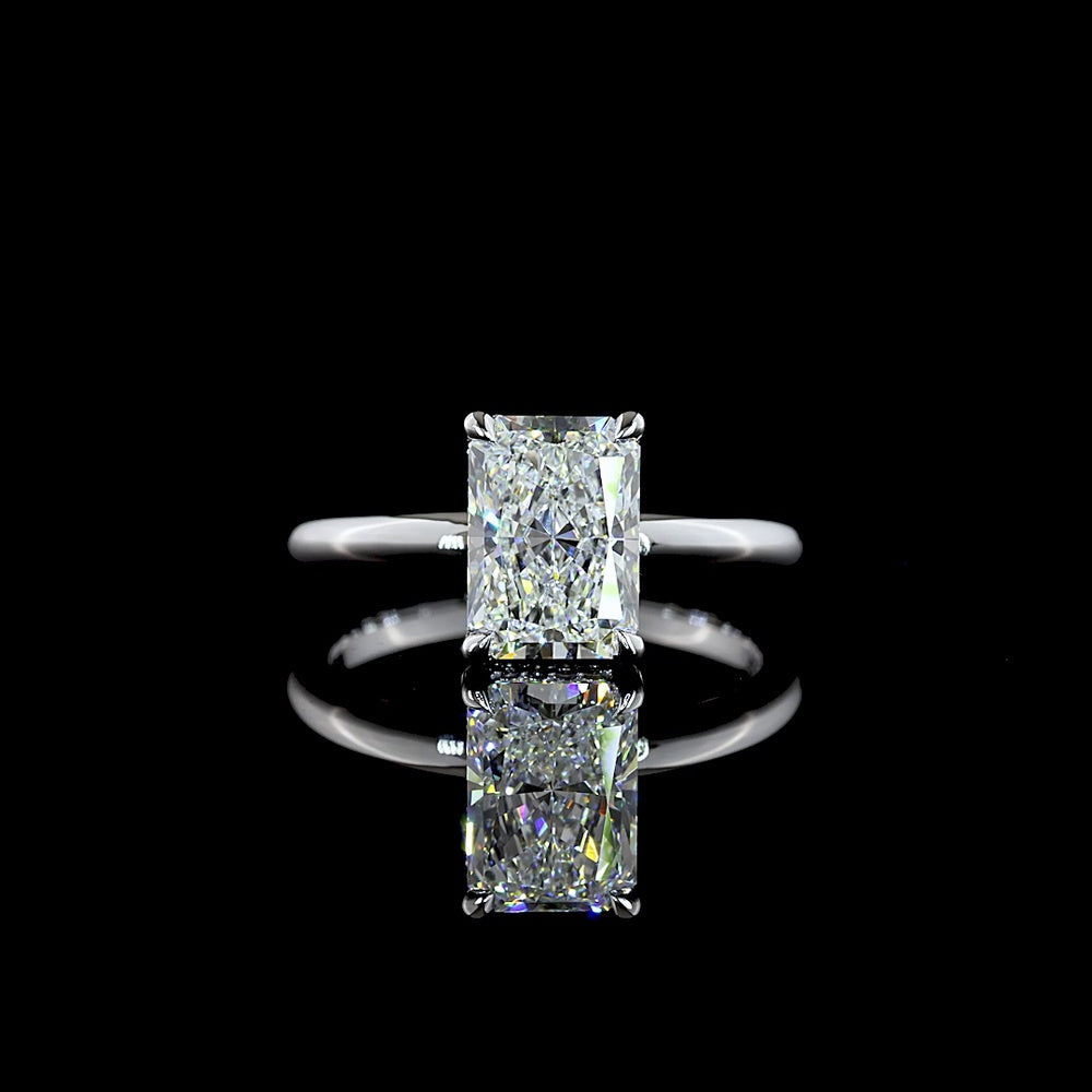 14K White Gold Hidden Halo Engagement Ring with 2.07 Carat Radiant Cut Lab Diamond & 20 Accent Diamonds - 2.16 Total Carat Weight - Covaloro Fine Jewelry