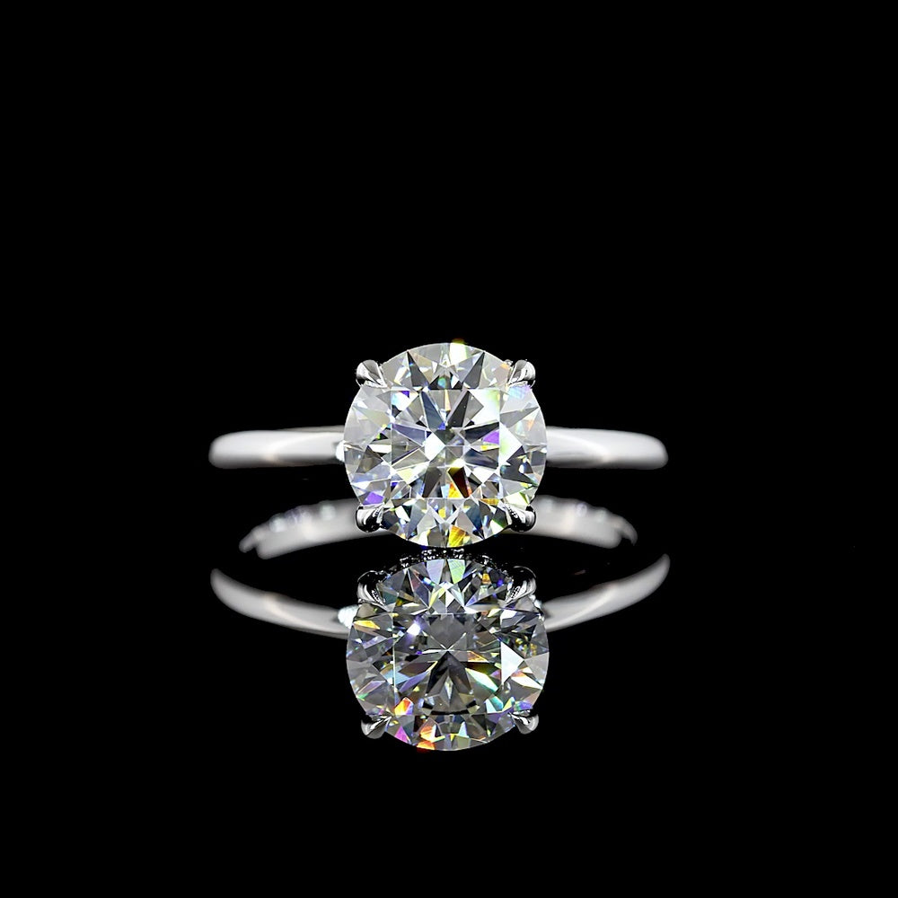 14K White Gold Hidden Halo Engagement Ring with 2.11 Carat Round Brilliant Cut Lab Diamond and 0.09 Carat Accent Diamonds - 2.2 Carat Total Diamond Weight - Covaloro Fine Jewelry