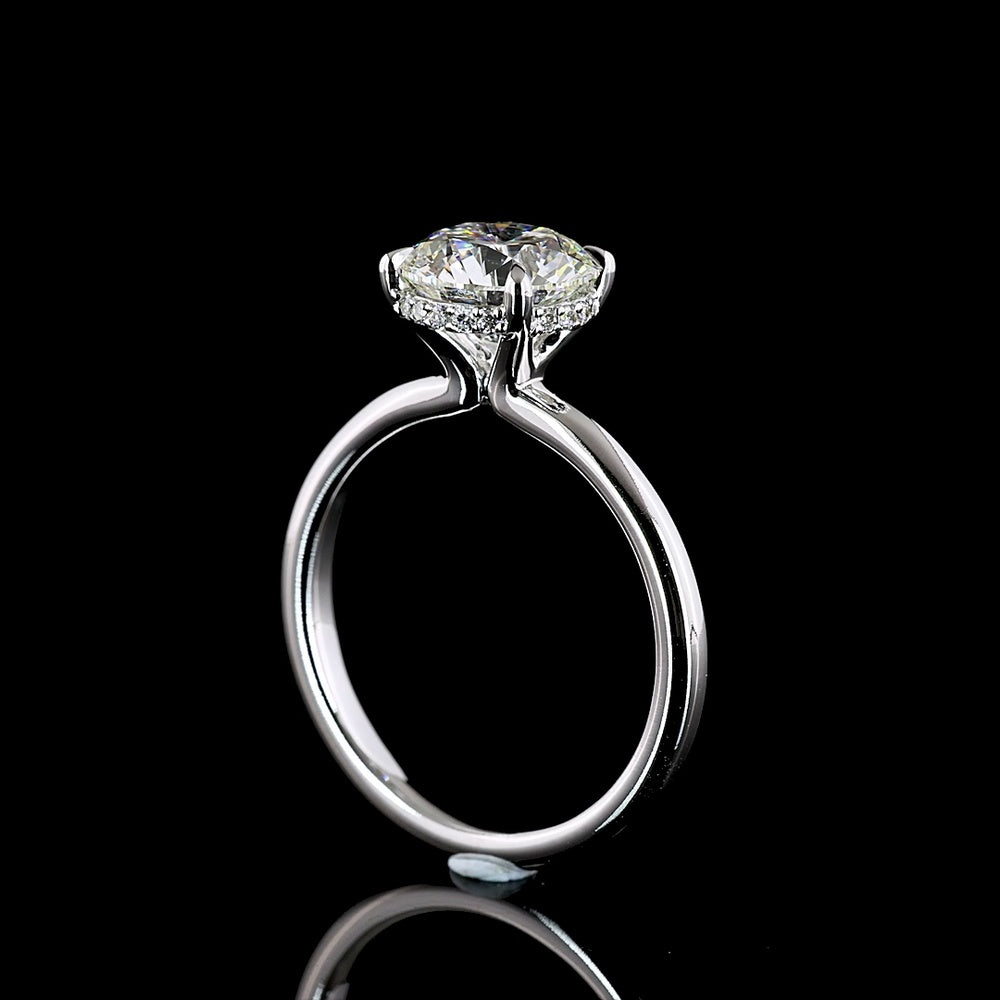 14K White Gold Hidden Halo Engagement Ring with 2.11 Carat Round Brilliant Cut Lab Diamond and 0.09 Carat Accent Diamonds - 2.2 Carat Total Diamond Weight - Covaloro Fine Jewelry