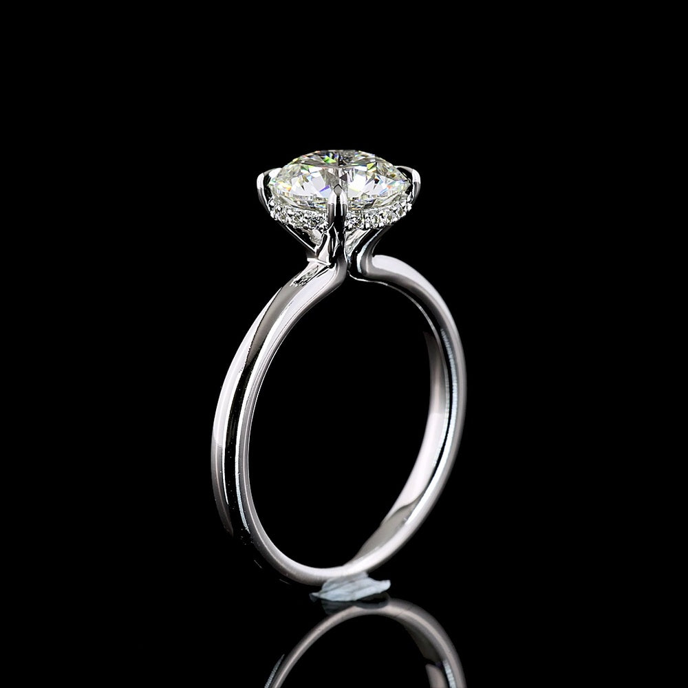 14K White Gold Hidden Halo Engagement Ring with 2.11 Carat Round Brilliant Cut Lab Diamond and 0.09 Carat Accent Diamonds - 2.2 Carat Total Diamond Weight - Covaloro Fine Jewelry