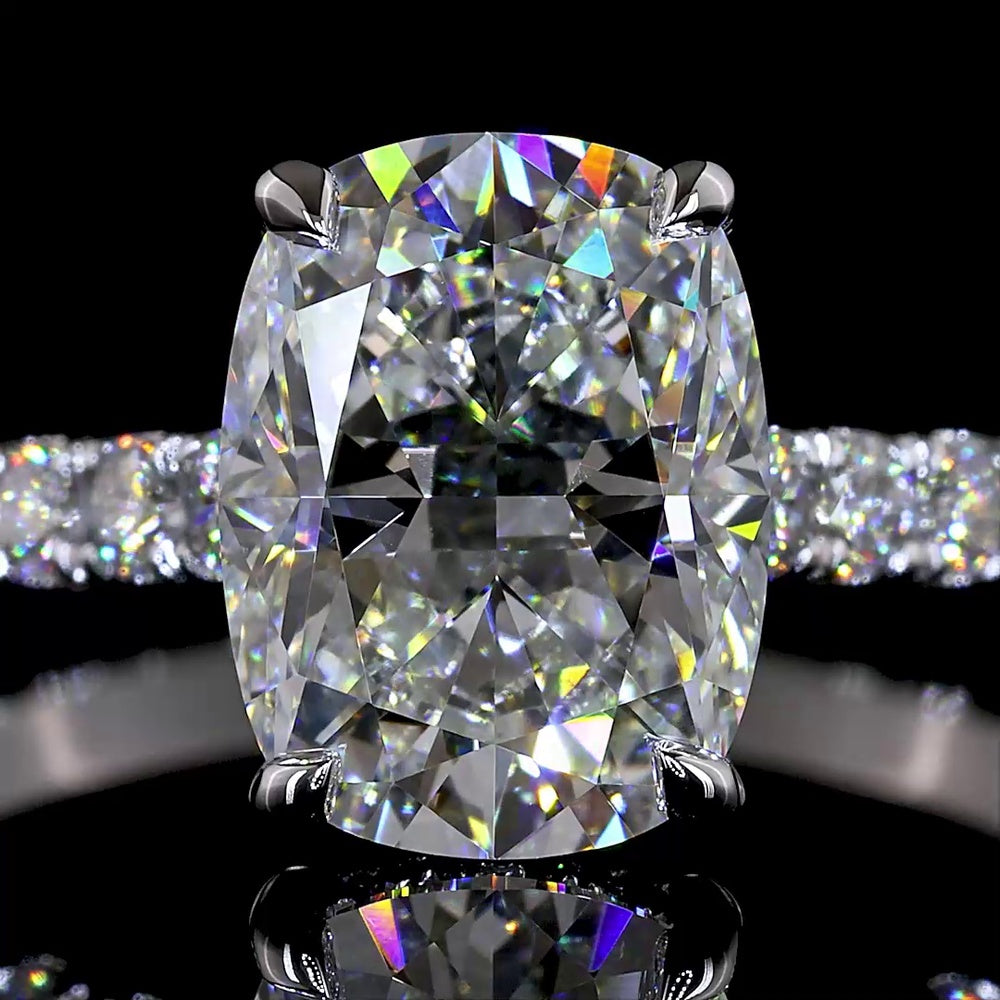 14K White Gold Hidden Halo Engagement Ring with 2.52 Carat Cushion Brilliant Lab Diamond and 0.68 Carat Accent Lab Diamonds - 3.30 Carat Total Diamond Weight - Covaloro Fine Jewelry