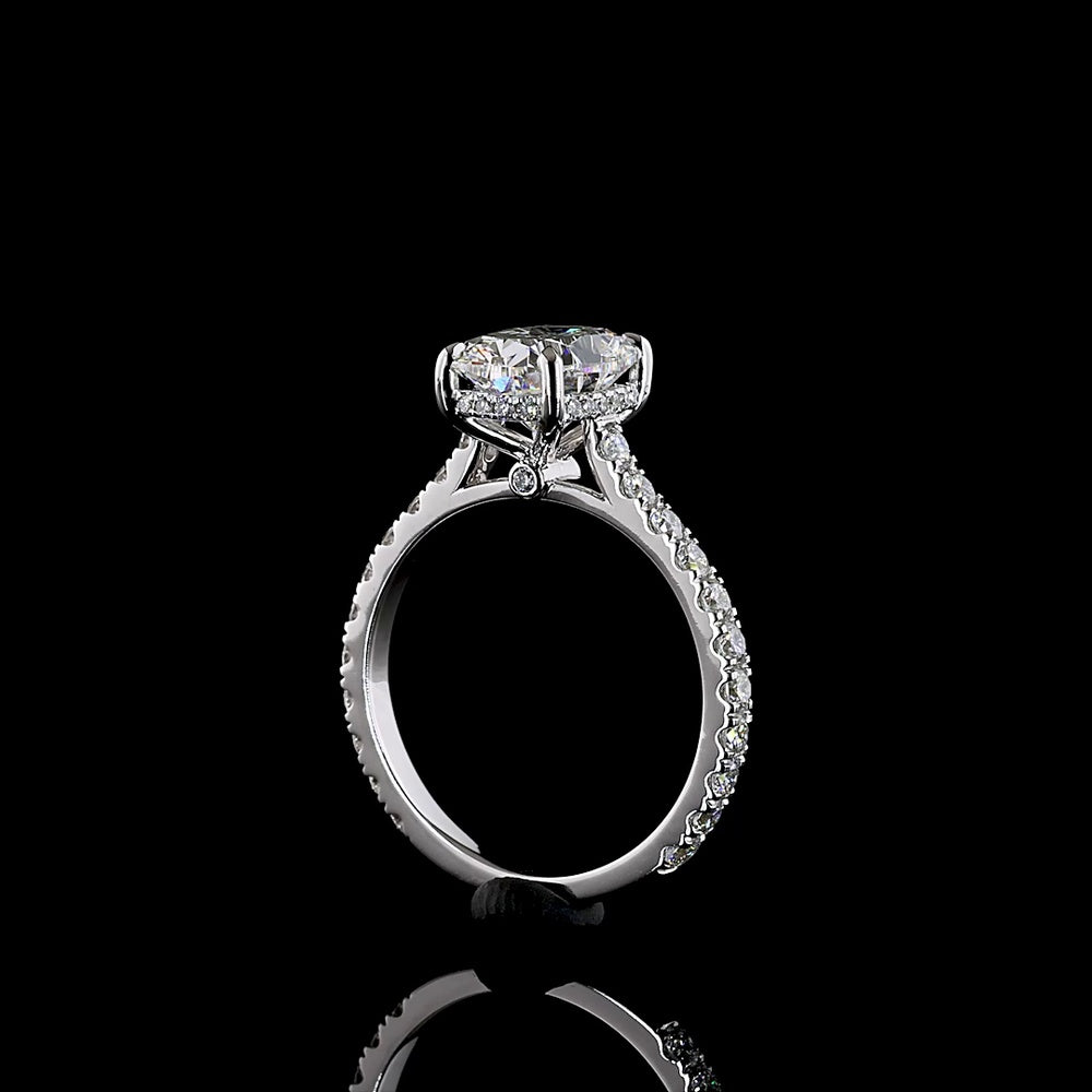 14K White Gold Hidden Halo Engagement Ring with 2.52 Carat Cushion Brilliant Lab Diamond and 0.68 Carat Accent Lab Diamonds - 3.30 Carat Total Diamond Weight - Covaloro Fine Jewelry
