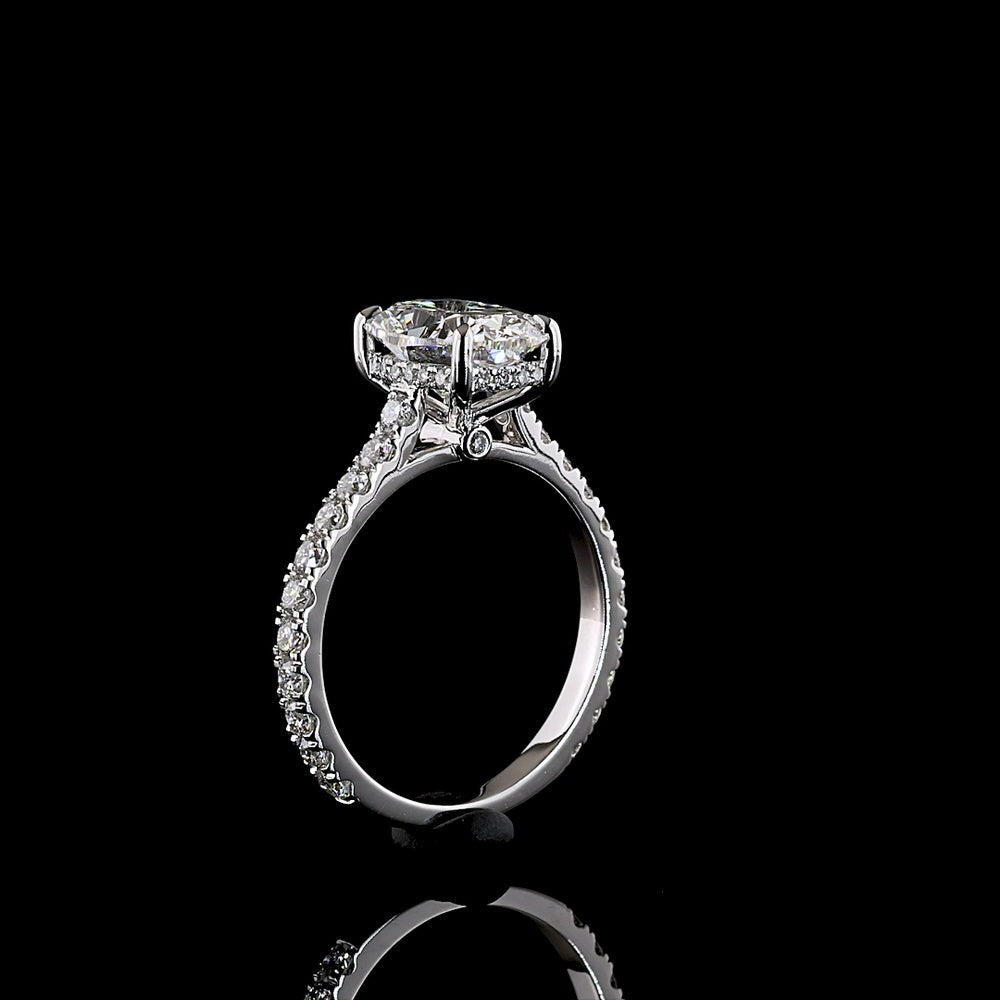 14K White Gold Hidden Halo Engagement Ring with 2.52 Carat Cushion Brilliant Lab Diamond and 0.68 Carat Accent Lab Diamonds - 3.30 Carat Total Diamond Weight - Covaloro Fine Jewelry