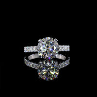 14K White Gold Hidden Halo Engagement Ring with 3.04 Carat Round Brilliant Cut Lab Diamond and 1.05 Carat Accent Diamonds - 4.09 Carat Total Weight, E VVS2 Clarity, IGI Certified - Covaloro Fine Jewelry