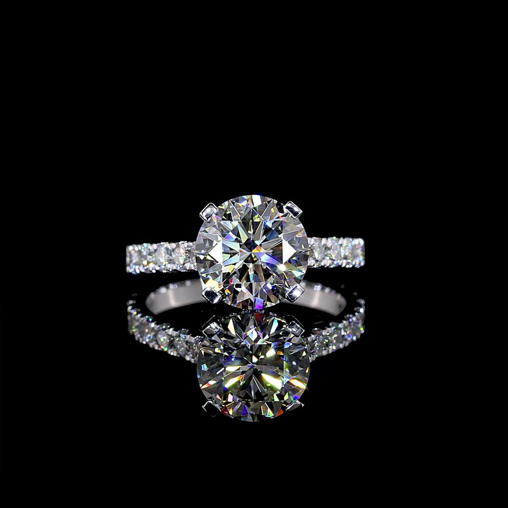 14K White Gold Hidden Halo Engagement Ring with 3.04 Carat Round Brilliant Cut Lab Diamond and 1.05 Carat Accent Diamonds - 4.09 Carat Total Weight, E VVS2 Clarity, IGI Certified - Covaloro Fine Jewelry