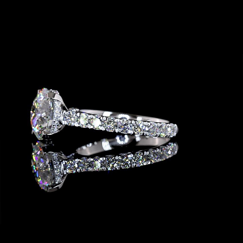 14K White Gold Hidden Halo Engagement Ring with 3.04 Carat Round Brilliant Cut Lab Diamond and 1.05 Carat Accent Diamonds - 4.09 Carat Total Weight, E VVS2 Clarity, IGI Certified - Covaloro Fine Jewelry
