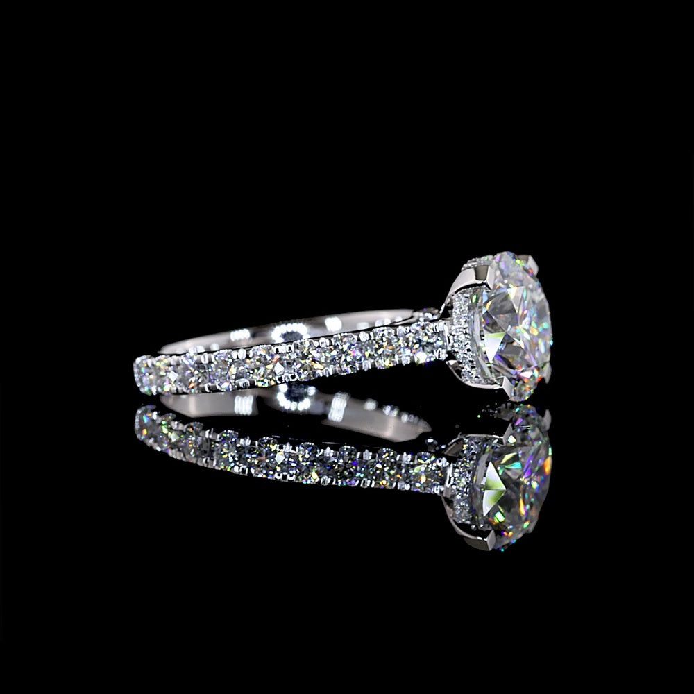 14K White Gold Hidden Halo Engagement Ring with 3.04 Carat Round Brilliant Cut Lab Diamond and 1.05 Carat Accent Diamonds - 4.09 Carat Total Weight, E VVS2 Clarity, IGI Certified - Covaloro Fine Jewelry