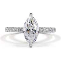 14K White Gold Hidden Halo Engagement Ring with 3.06 Carat Marquise Cut Lab Diamond and Pavé Band - 4.04 Total Carat Weight - Covaloro Fine Jewelry