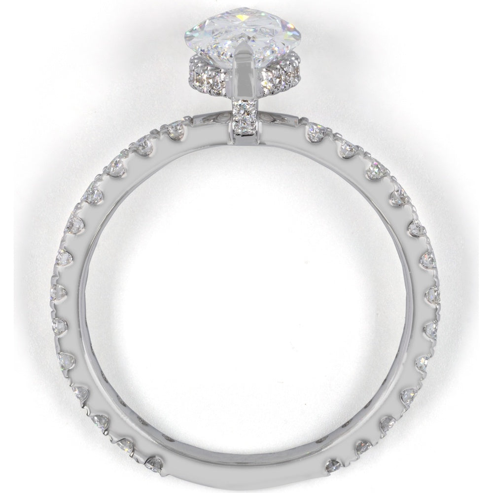 14K White Gold Hidden Halo Engagement Ring with 3.06 Carat Marquise Cut Lab Diamond and Pavé Band - 4.04 Total Carat Weight - Covaloro Fine Jewelry