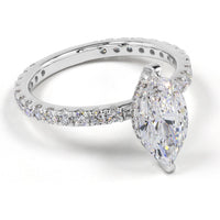 14K White Gold Hidden Halo Engagement Ring with 3.06 Carat Marquise Cut Lab Diamond and Pavé Band - 4.04 Total Carat Weight - Covaloro Fine Jewelry
