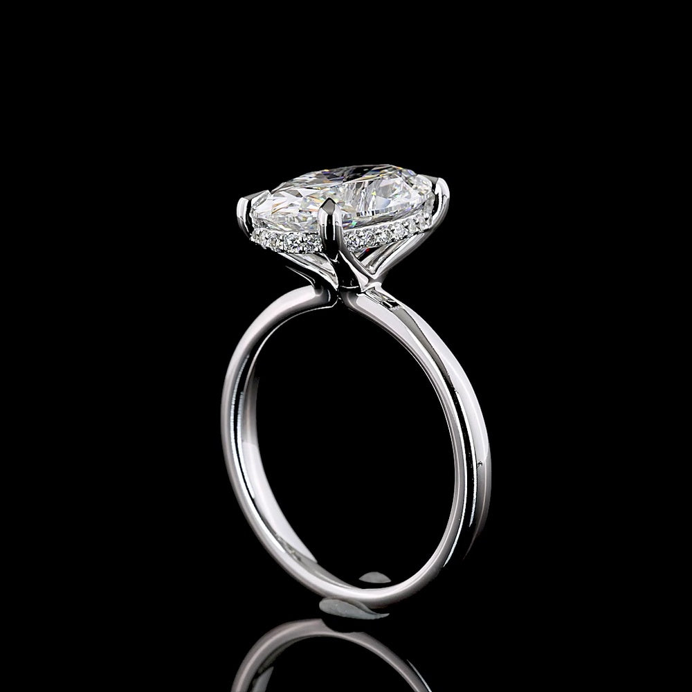 14K White Gold Hidden Halo Engagement Ring with 4.04 Carat Oval Lab Diamond (D VVS2) and 0.12 Carat Brilliant Cut Diamond Accents - North-South Prong Set, IGI Certified - Covaloro Fine Jewelry