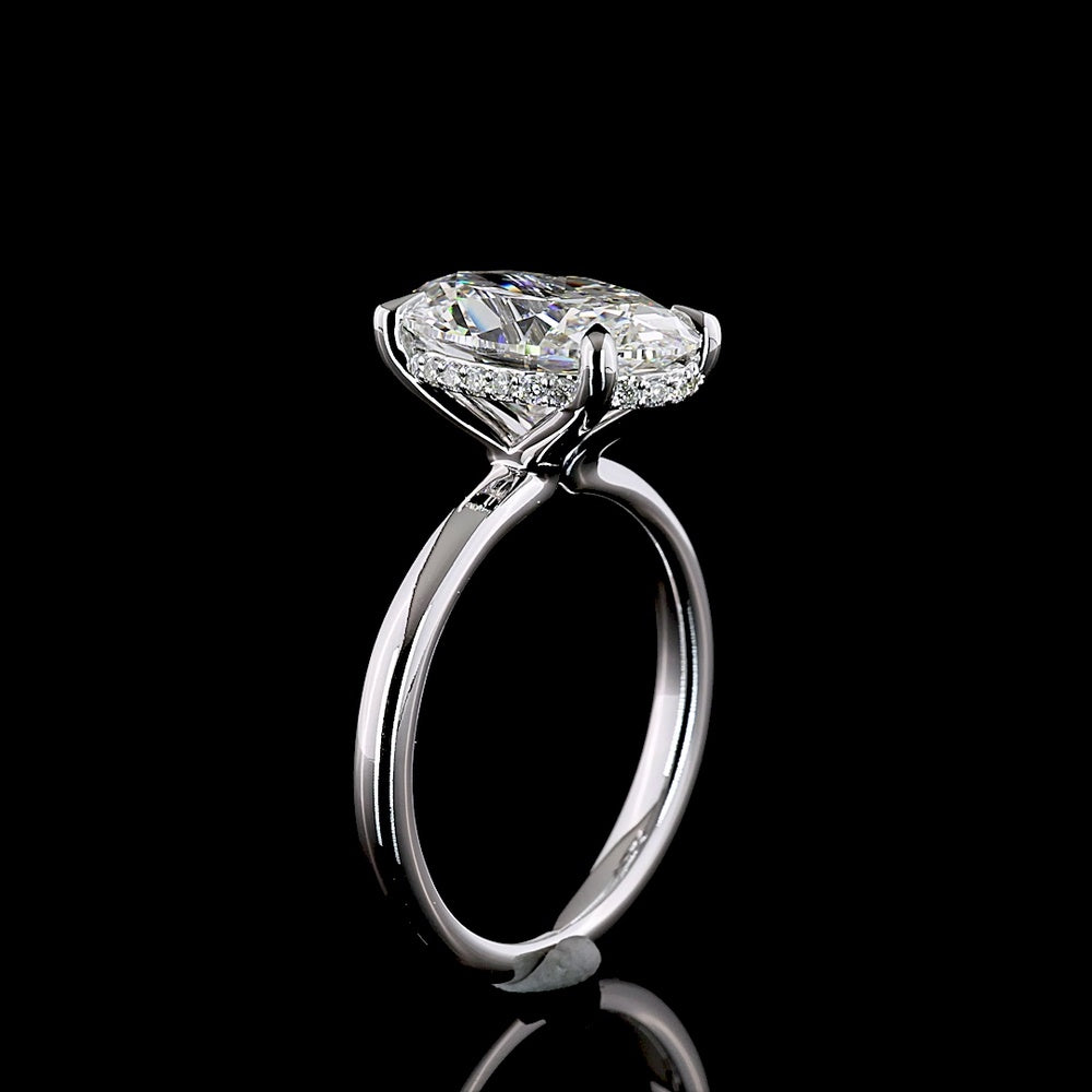 14K White Gold Hidden Halo Engagement Ring with 4.04 Carat Oval Lab Diamond (D VVS2) and 0.12 Carat Brilliant Cut Diamond Accents - North-South Prong Set, IGI Certified - Covaloro Fine Jewelry