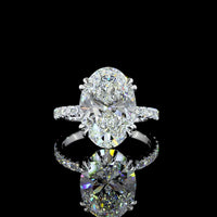 14K White Gold Hidden Halo Engagement Ring with 6.11 Carat Oval Lab Diamond E VVS2 and 0.57 Carat Brilliant Cut Accent Diamonds - 6.78 Total Carat Weight - Covaloro Fine Jewelry