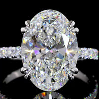 14K White Gold Hidden Halo Engagement Ring with 6.11 Carat Oval Lab Diamond E VVS2 and 0.57 Carat Brilliant Cut Accent Diamonds - 6.78 Total Carat Weight - Covaloro Fine Jewelry