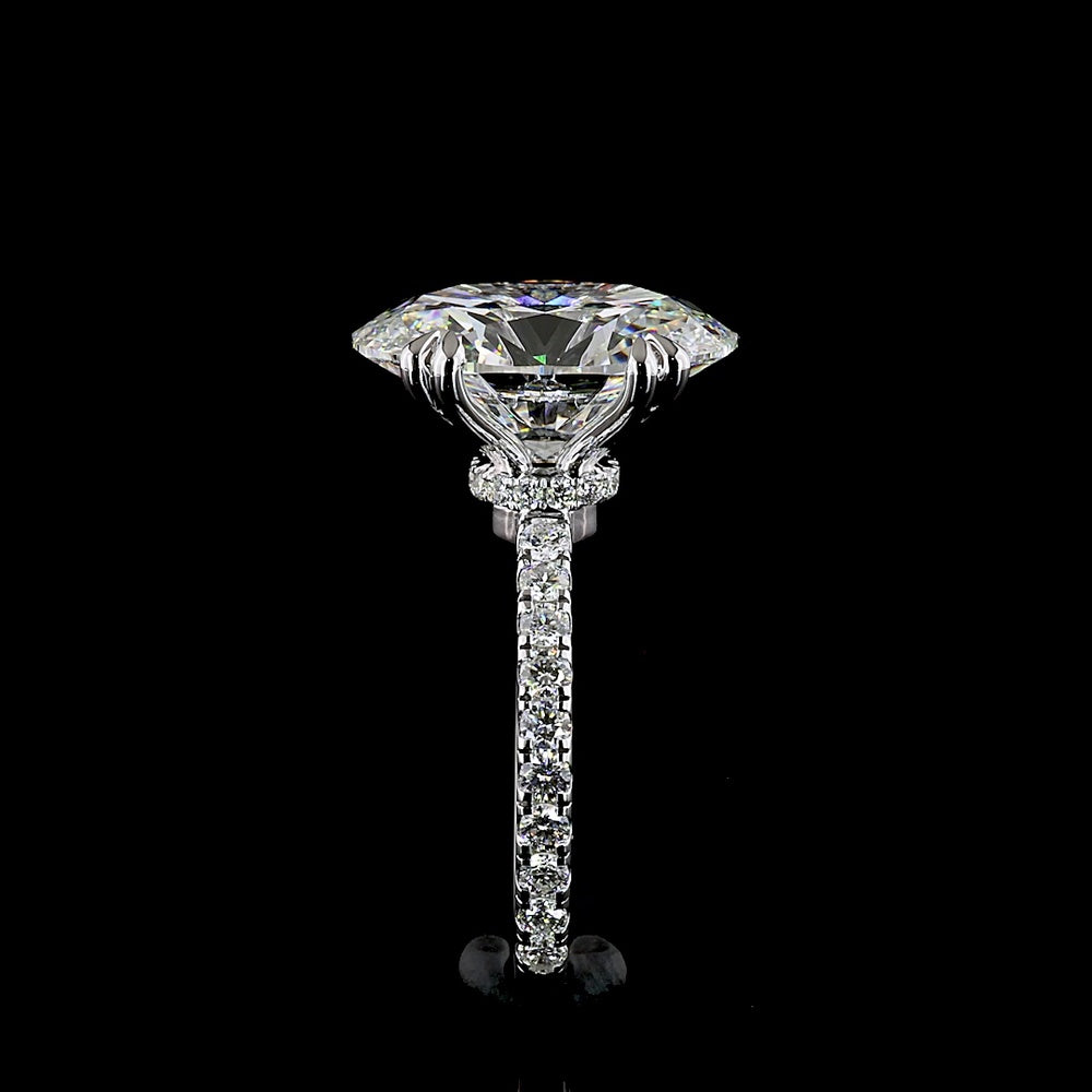 14K White Gold Hidden Halo Engagement Ring with 6.11 Carat Oval Lab Diamond E VVS2 and 0.57 Carat Brilliant Cut Accent Diamonds - 6.78 Total Carat Weight - Covaloro Fine Jewelry