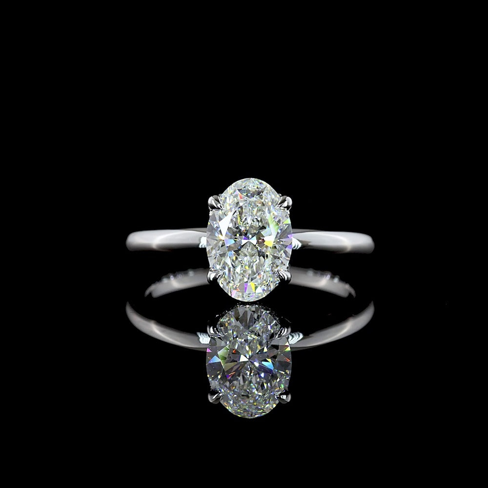 14K White Gold Hidden Halo Engagement Ring with Oval Cut Lab Diamond - 1.66 Carat Total Diamond Weight (1.57 Carat Center D VVS2) - Covaloro Fine Jewelry