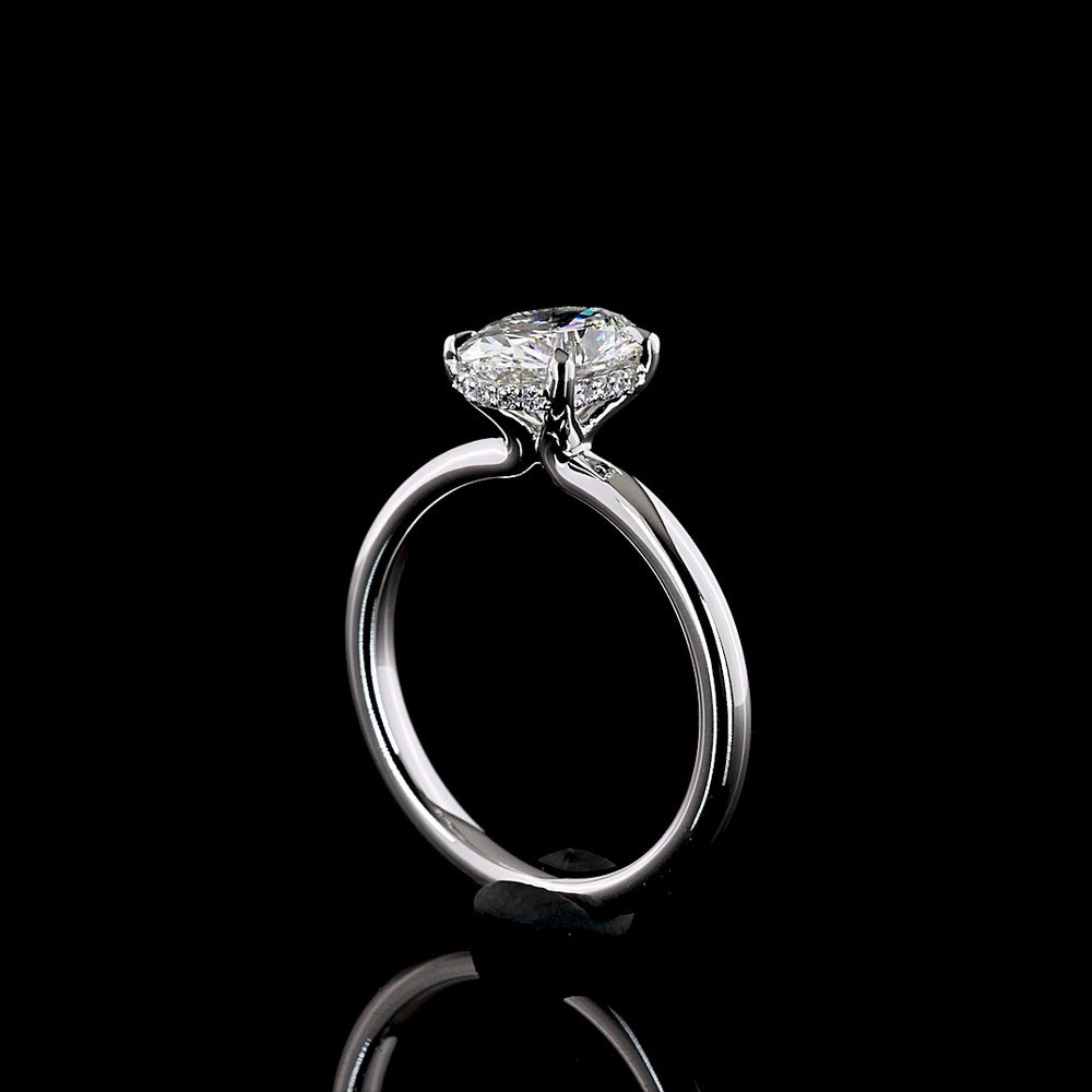 14K White Gold Hidden Halo Engagement Ring with Oval Cut Lab Diamond - 1.66 Carat Total Diamond Weight (1.57 Carat Center D VVS2) - Covaloro Fine Jewelry