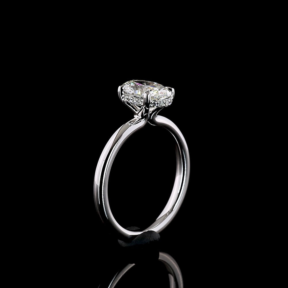 14K White Gold Hidden Halo Engagement Ring with Oval Cut Lab Diamond - 1.66 Carat Total Diamond Weight (1.57 Carat Center D VVS2) - Covaloro Fine Jewelry