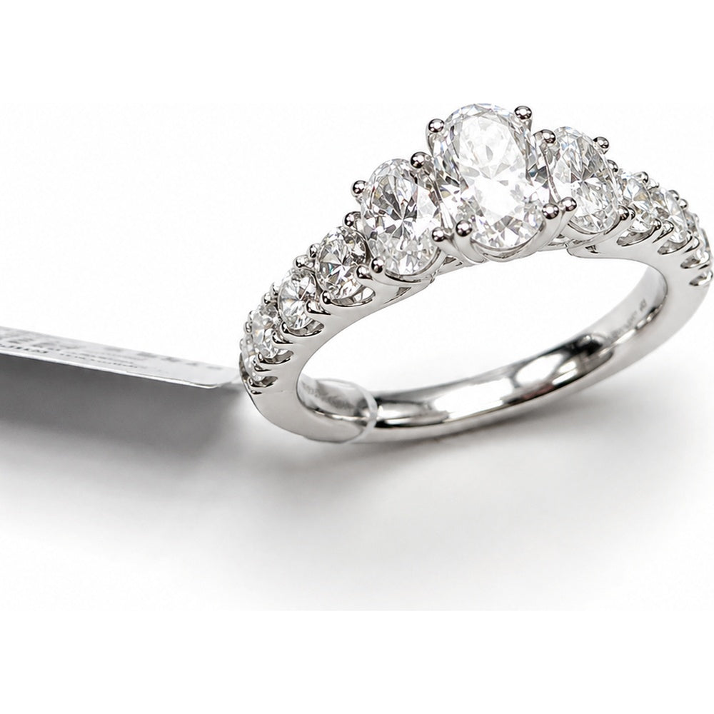 14K White Gold Hidden Halo Engagement Ring with Oval Lab Grown Diamond and Pavé Round Diamond Band - 1.93 Carat Total Diamond Weight by Auriventus