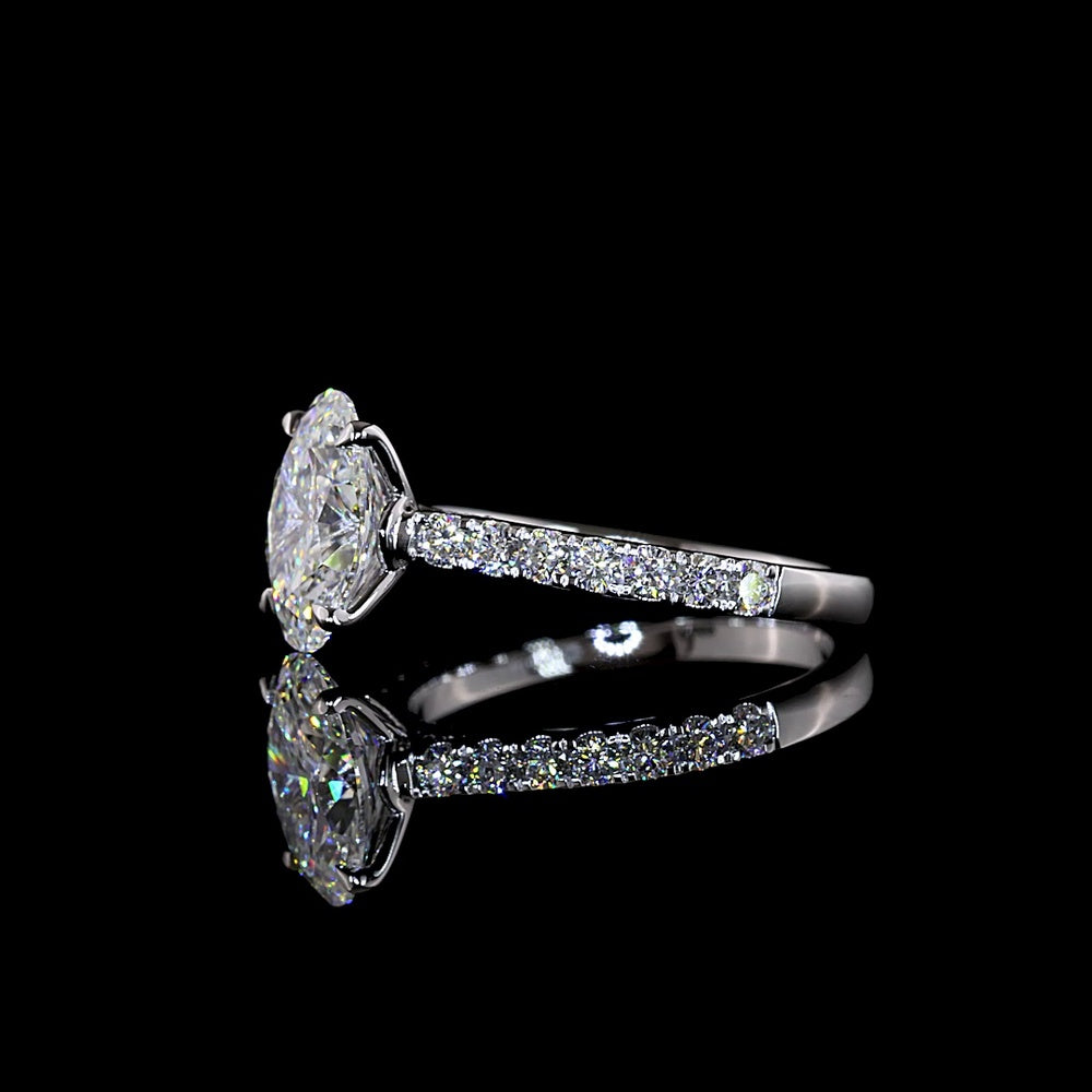 14K White Gold Hidden Halo Oval Diamond Ring with North-South Prong Setting - 2.54 Carat Total Weight (2.03 Carat D VVS2 Center Stone) - Covaloro Fine Jewelry
