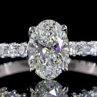 14K White Gold Hidden Halo Ring with 1.00 Carat Oval Cut Lab Diamond and 0.48 Carats of Brilliant Cut Diamonds - Total Diamond Weight 1.48 Carats, IGI Certified D VS1 - Covaloro Fine Jewelry