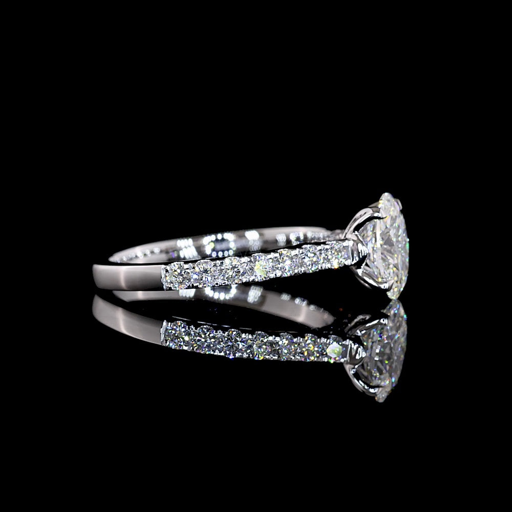 14K White Gold Hidden Halo Ring with 1.00 Carat Oval Cut Lab Diamond and 0.48 Carats of Brilliant Cut Diamonds - Total Diamond Weight 1.48 Carats, IGI Certified D VS1 - Covaloro Fine Jewelry