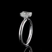 14K White Gold Hidden Halo Ring with 1.03 Carat Emerald Cut Lab Diamond and 0.07 Carat Brilliant Cut Accent Diamonds - 1.10 Carat Total Diamond Weight - Covaloro Fine Jewelry