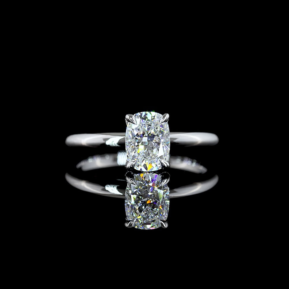 14K White Gold Hidden Halo Ring with 1.04 Carat Cushion Brilliant Cut Lab Diamond and Accent Diamonds - Total 1.09 Carats - Covaloro Fine Jewelry