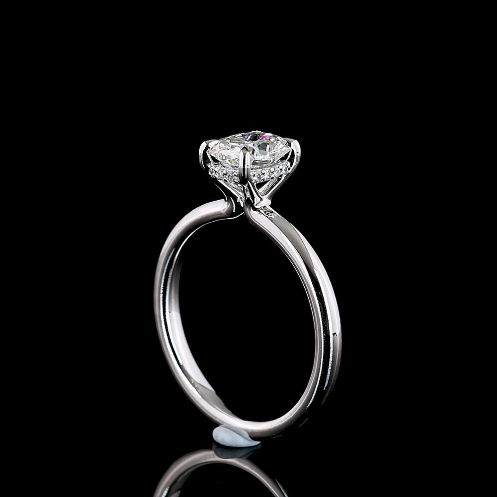 14K White Gold Hidden Halo Ring with 1.04 Carat Cushion Brilliant Cut Lab Diamond and Accent Diamonds - Total 1.09 Carats - Covaloro Fine Jewelry