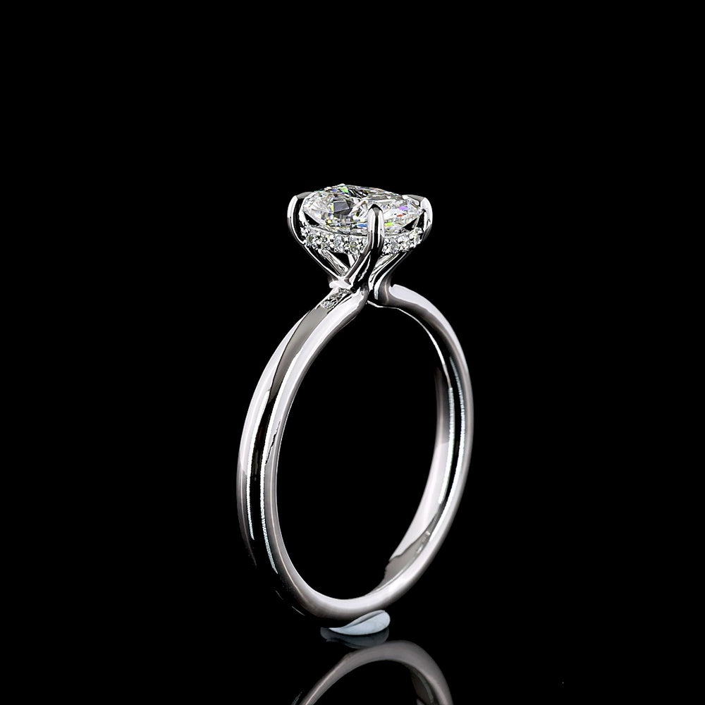 14K White Gold Hidden Halo Ring with 1.04 Carat Cushion Brilliant Cut Lab Diamond and Accent Diamonds - Total 1.09 Carats - Covaloro Fine Jewelry