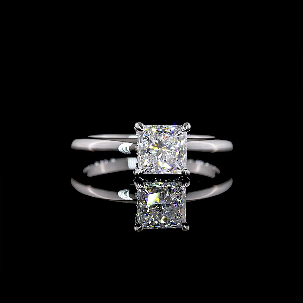 14K White Gold Hidden Halo Ring with 1.05 Carat Princess Cut Lab Diamond and 0.05 Carat Brilliant Cut Accent Stones - IGI Certified E VVS2 - Covaloro Fine Jewelry