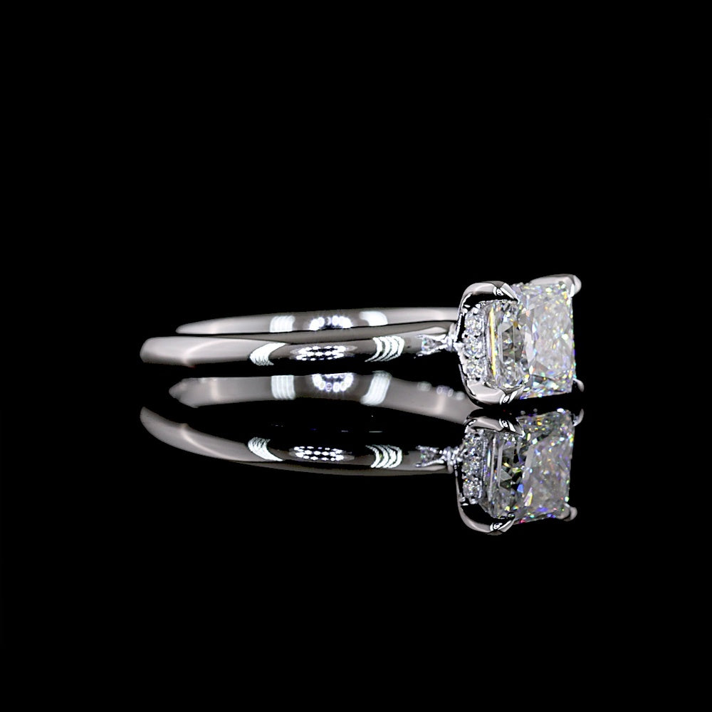 14K White Gold Hidden Halo Ring with 1.05 Carat Princess Cut Lab Diamond and 0.05 Carat Brilliant Cut Accent Stones - IGI Certified E VVS2 - Covaloro Fine Jewelry