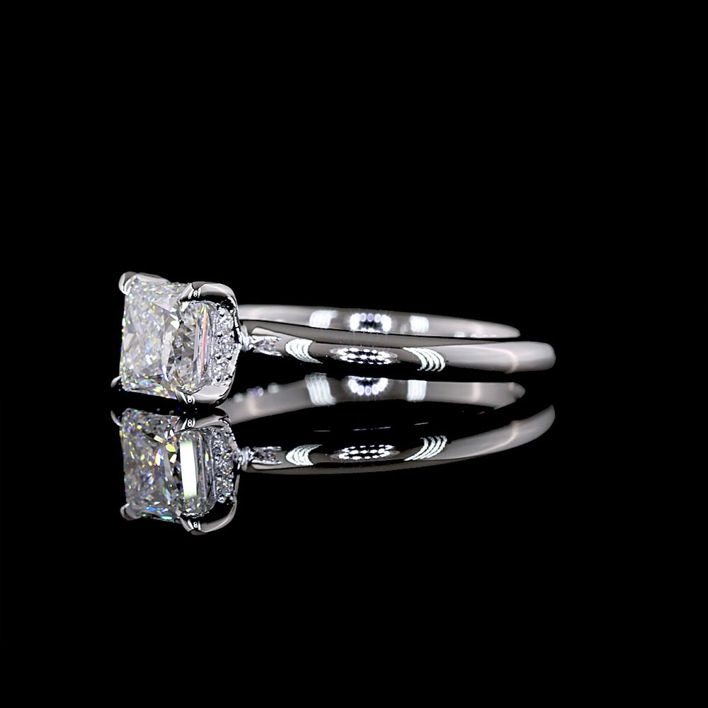 14K White Gold Hidden Halo Ring with 1.05 Carat Princess Cut Lab Diamond and 0.05 Carat Brilliant Cut Accent Stones - IGI Certified E VVS2 - Covaloro Fine Jewelry