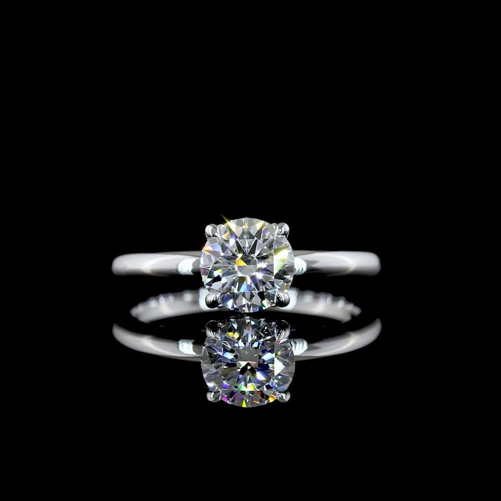 14K White Gold Hidden Halo Ring with 1.05 Carat Round Brilliant Cut Lab Diamond (D VVS2) and 0.06 Carat Diamond Accents - 1.11 Carat Total Diamond Weight - Covaloro Fine Jewelry