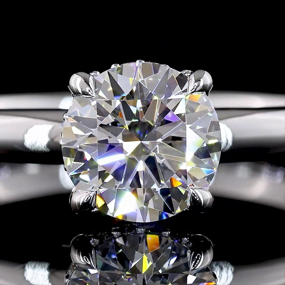 14K White Gold Hidden Halo Ring with 1.05 Carat Round Brilliant Cut Lab Diamond (D VVS2) and 0.06 Carat Diamond Accents - 1.11 Carat Total Diamond Weight - Covaloro Fine Jewelry