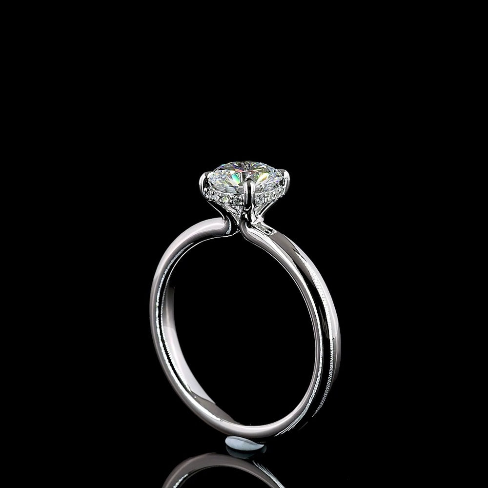 14K White Gold Hidden Halo Ring with 1.05 Carat Round Brilliant Cut Lab Diamond (D VVS2) and 0.06 Carat Diamond Accents - 1.11 Carat Total Diamond Weight - Covaloro Fine Jewelry