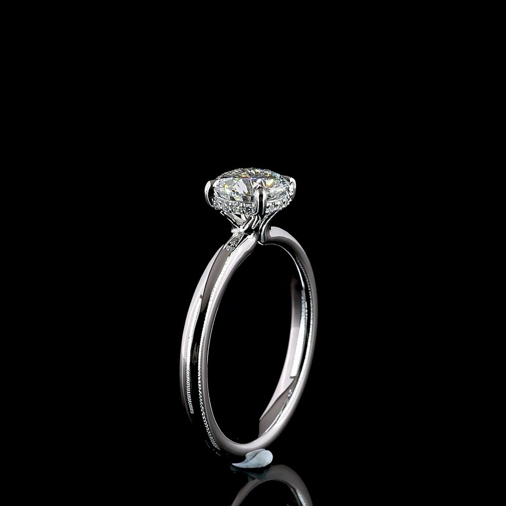 14K White Gold Hidden Halo Ring with 1.05 Carat Round Brilliant Cut Lab Diamond (D VVS2) and 0.06 Carat Diamond Accents - 1.11 Carat Total Diamond Weight - Covaloro Fine Jewelry