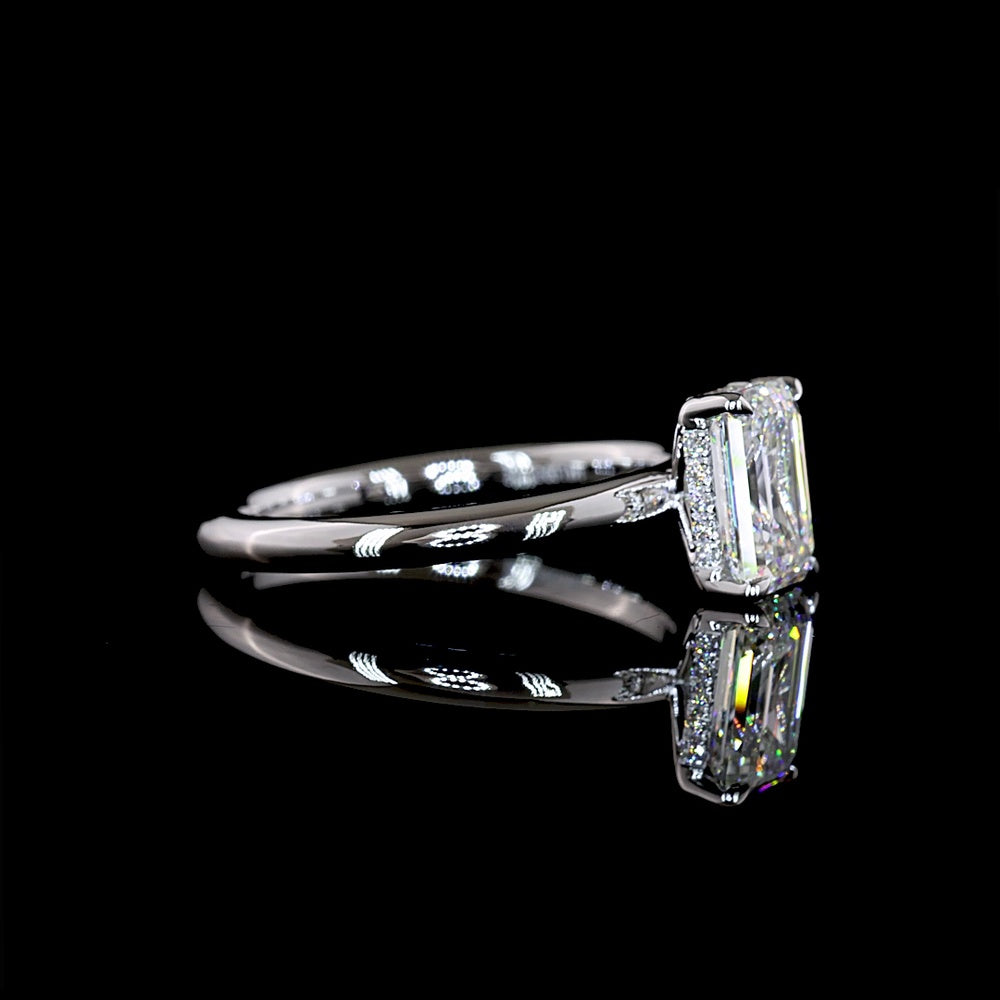 14K White Gold Hidden Halo Ring with 1.26 Carat Emerald Cut Lab Diamond and 0.06 Carat Brilliant Cut Diamond Accents - 1.32 Carat Total Diamond Weight - Covaloro Fine Jewelry
