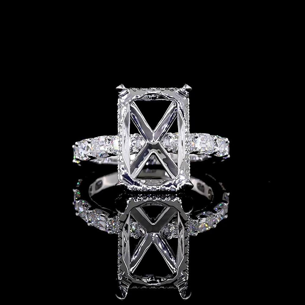 14K White Gold Hidden Halo Ring with 1.30 Carats Antique Cushion Cut Lab Diamond and 0.29 Carats Round Brilliant Accents - 1.59 Total Carat Weight - Covaloro Fine Jewelry