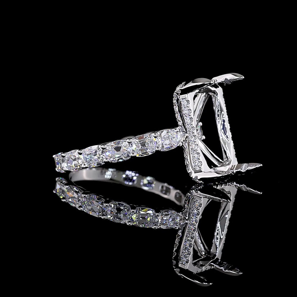 14K White Gold Hidden Halo Ring with 1.30 Carats Antique Cushion Cut Lab Diamond and 0.29 Carats Round Brilliant Accents - 1.59 Total Carat Weight - Covaloro Fine Jewelry