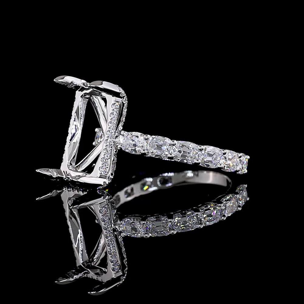 14K White Gold Hidden Halo Ring with 1.30 Carats Antique Cushion Cut Lab Diamond and 0.29 Carats Round Brilliant Accents - 1.59 Total Carat Weight - Covaloro Fine Jewelry