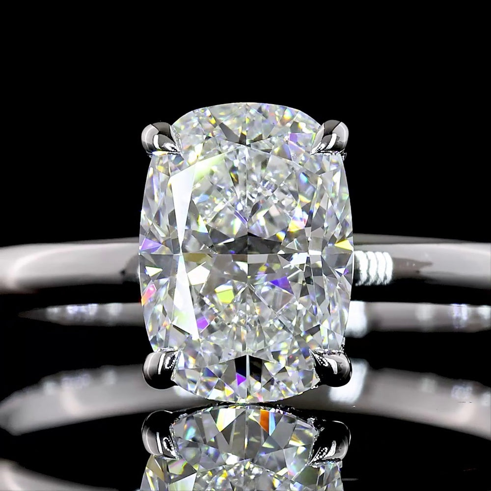 14K White Gold Hidden Halo Ring with 1.39 Carat Cushion Brilliant Lab Diamond and 0.06 Carat Accent Diamonds - 1.45 Total Carat Weight - Covaloro Fine Jewelry