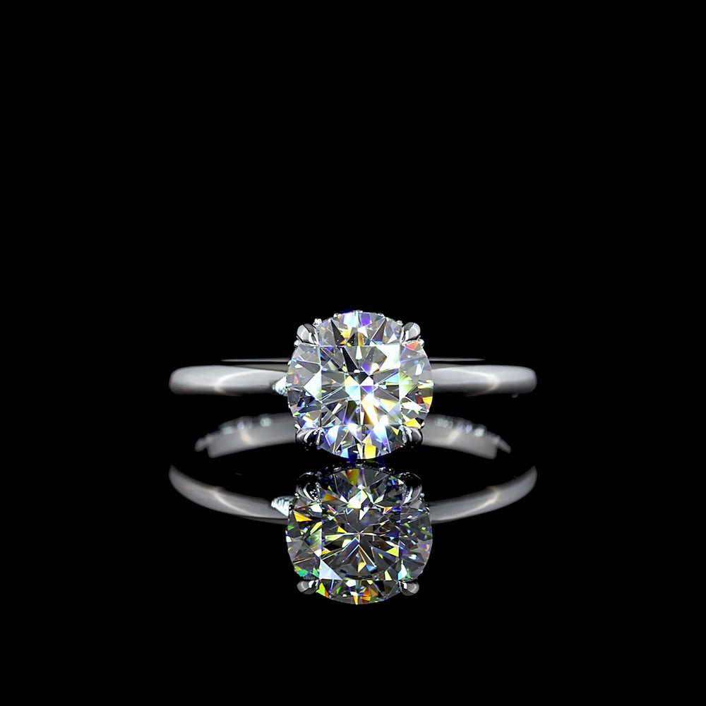 14K White Gold Hidden Halo Ring with 1.53 Carat Round Brilliant Lab Diamond (D VS1) and 0.08 Carat Diamond Accents - Total 1.61 Carats - Covaloro Fine Jewelry