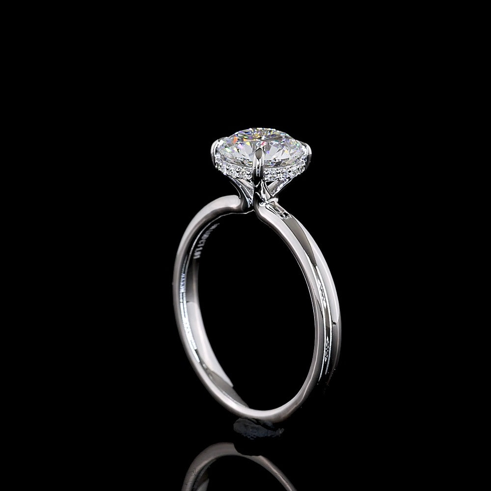 14K White Gold Hidden Halo Ring with 1.53 Carat Round Brilliant Lab Diamond (D VS1) and 0.08 Carat Diamond Accents - Total 1.61 Carats - Covaloro Fine Jewelry