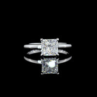 14K White Gold Hidden Halo Ring with 1.54 Carat Princess Cut Lab Diamond and 0.05 Carat Brilliant Cut Lab Diamond Accents - Total 1.59 Carats - Covaloro Fine Jewelry