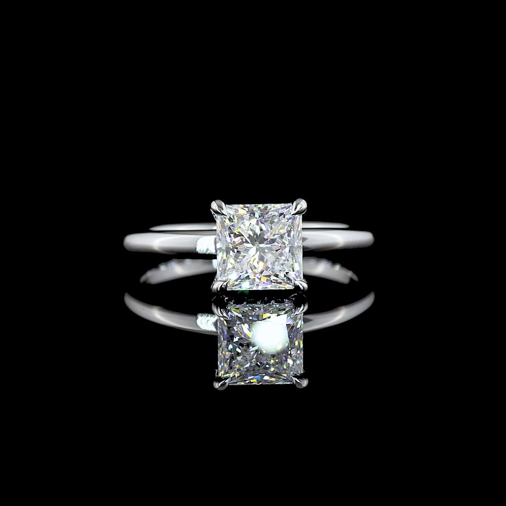 14K White Gold Hidden Halo Ring with 1.54 Carat Princess Cut Lab Diamond and 0.05 Carat Brilliant Cut Lab Diamond Accents - Total 1.59 Carats - Covaloro Fine Jewelry