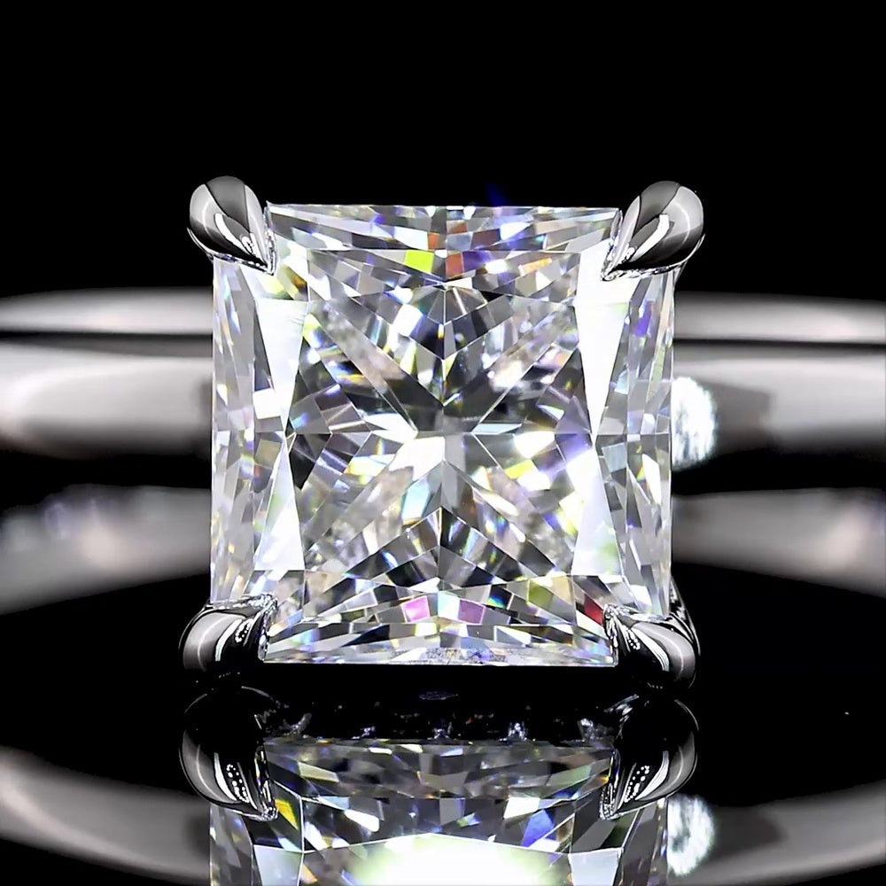 14K White Gold Hidden Halo Ring with 1.54 Carat Princess Cut Lab Diamond and 0.05 Carat Brilliant Cut Lab Diamond Accents - Total 1.59 Carats - Covaloro Fine Jewelry