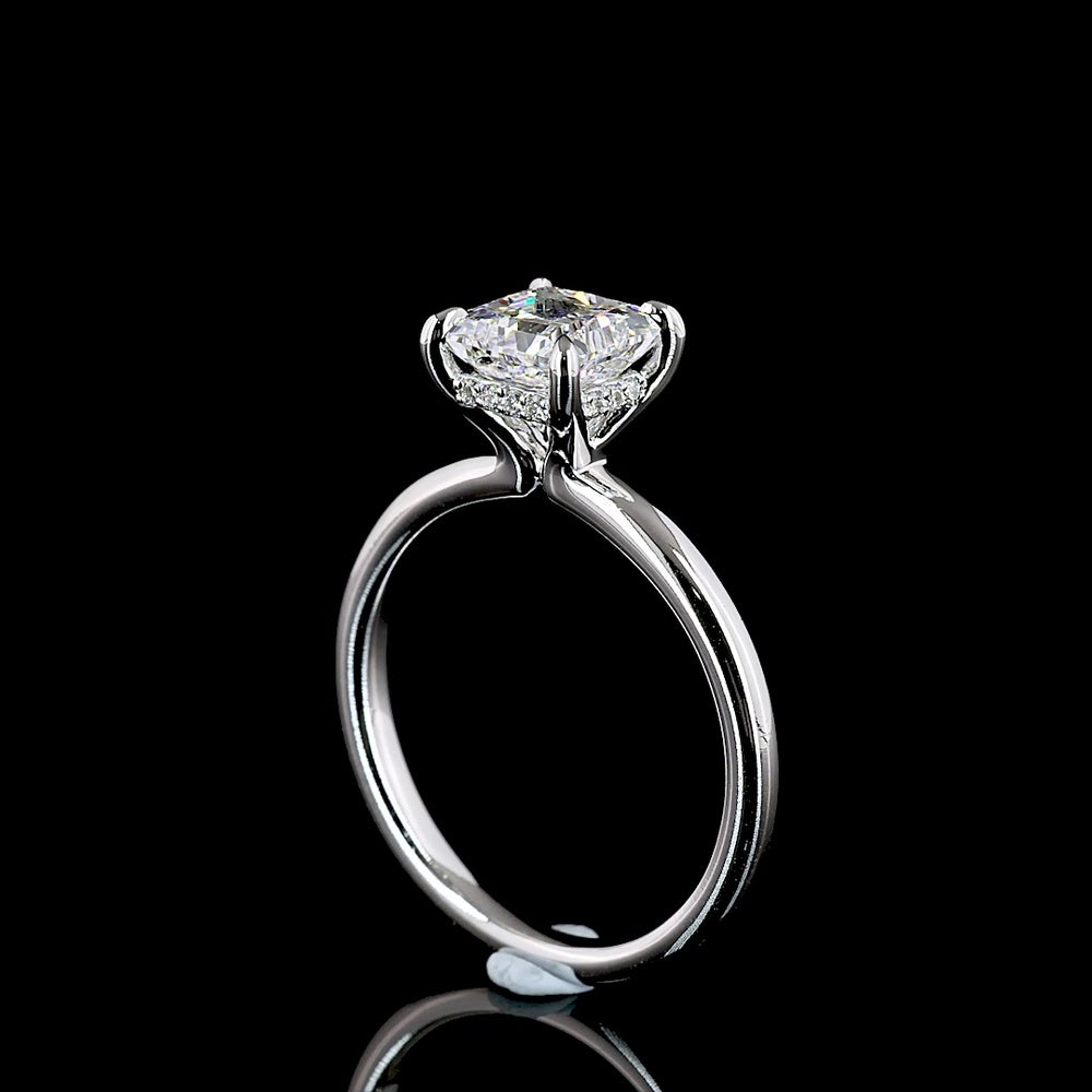 14K White Gold Hidden Halo Ring with 1.54 Carat Princess Cut Lab Diamond and 0.05 Carat Brilliant Cut Lab Diamond Accents - Total 1.59 Carats - Covaloro Fine Jewelry
