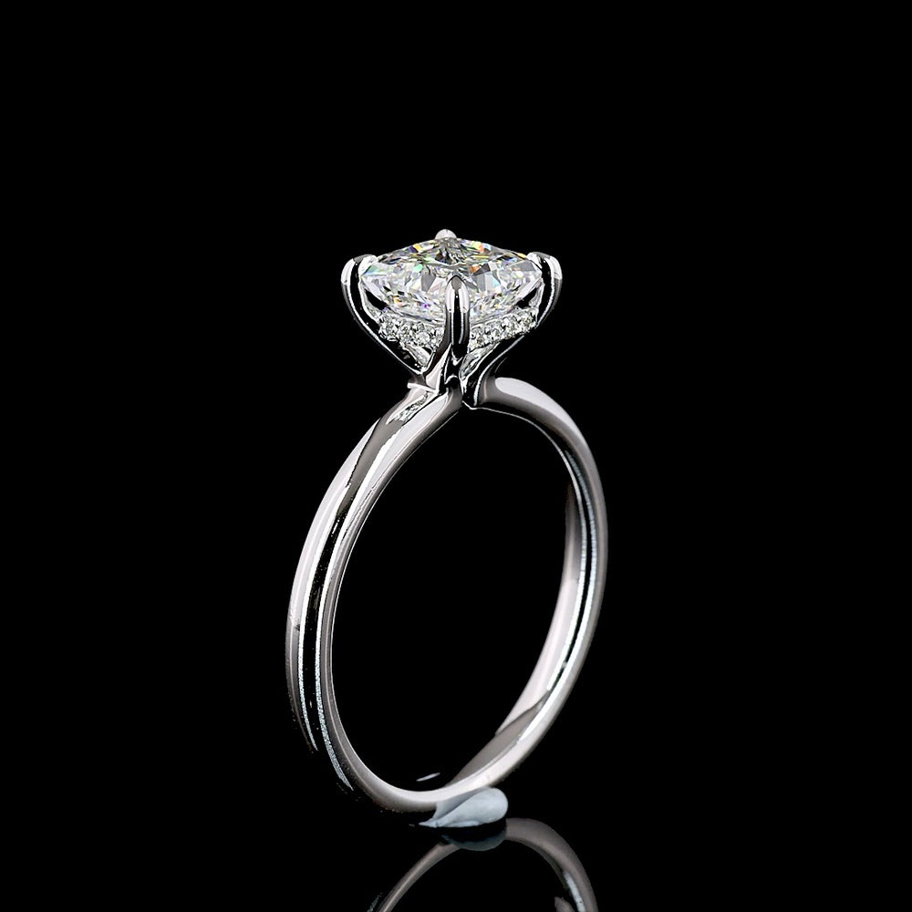 14K White Gold Hidden Halo Ring with 1.54 Carat Princess Cut Lab Diamond and 0.05 Carat Brilliant Cut Lab Diamond Accents - Total 1.59 Carats - Covaloro Fine Jewelry